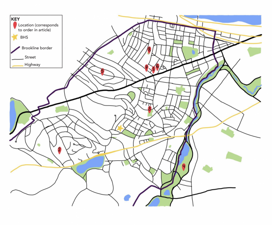 A comprehensive map of Northern Brookline, with important locales.