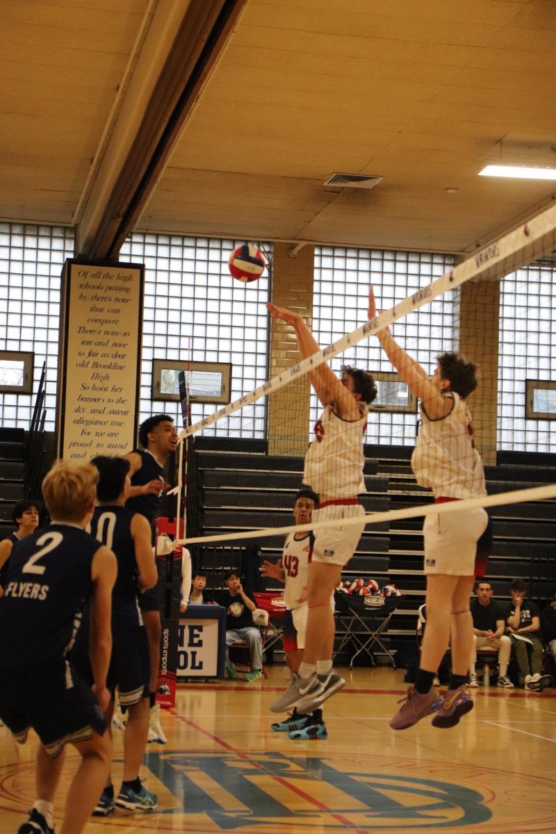 The boys varsity volleyball team beat the Framingham Flyers in three sets on Thursday, April 4 in the Schluntz Gymnasium for their home opener game. Their record is now 1-1.