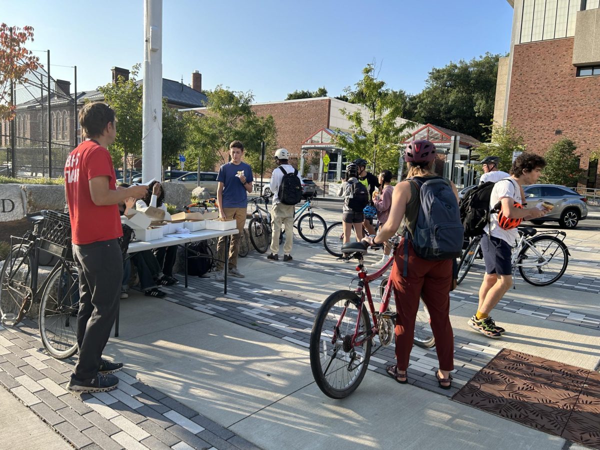 With the environment in mind and a donut in hand, students and staff gathered before school after biking the way there on Wednesday, Sept. 11 for the Biking into BHS event held by the Climate and Food Justice Club.