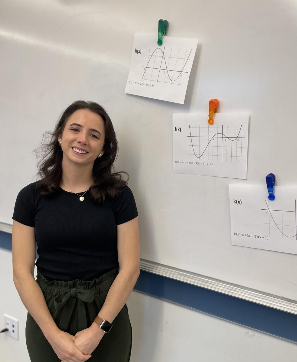 New math teacher Catherine Cooper draws on her experiences of learning math in high school to teach Geometry and Trigonometry & Analysis. In her free time, Cooper enjoys running and spending time with her boyfriend’s dog. 