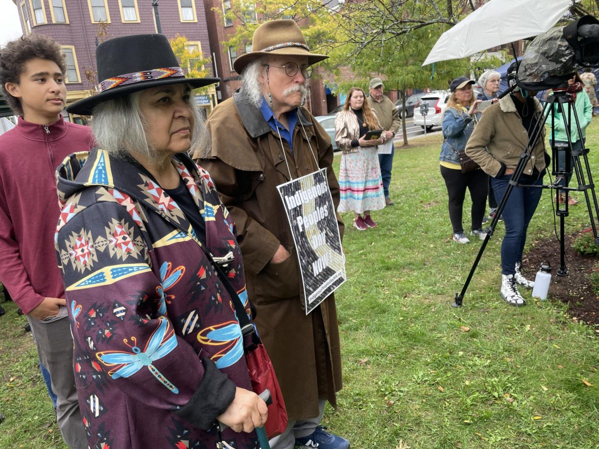 Despite the cold weather, the Indigenous Peoples’ Day Celebration drew folks from all over the Boston area to the Peace Garden Podium on Monday, Oct. 14.