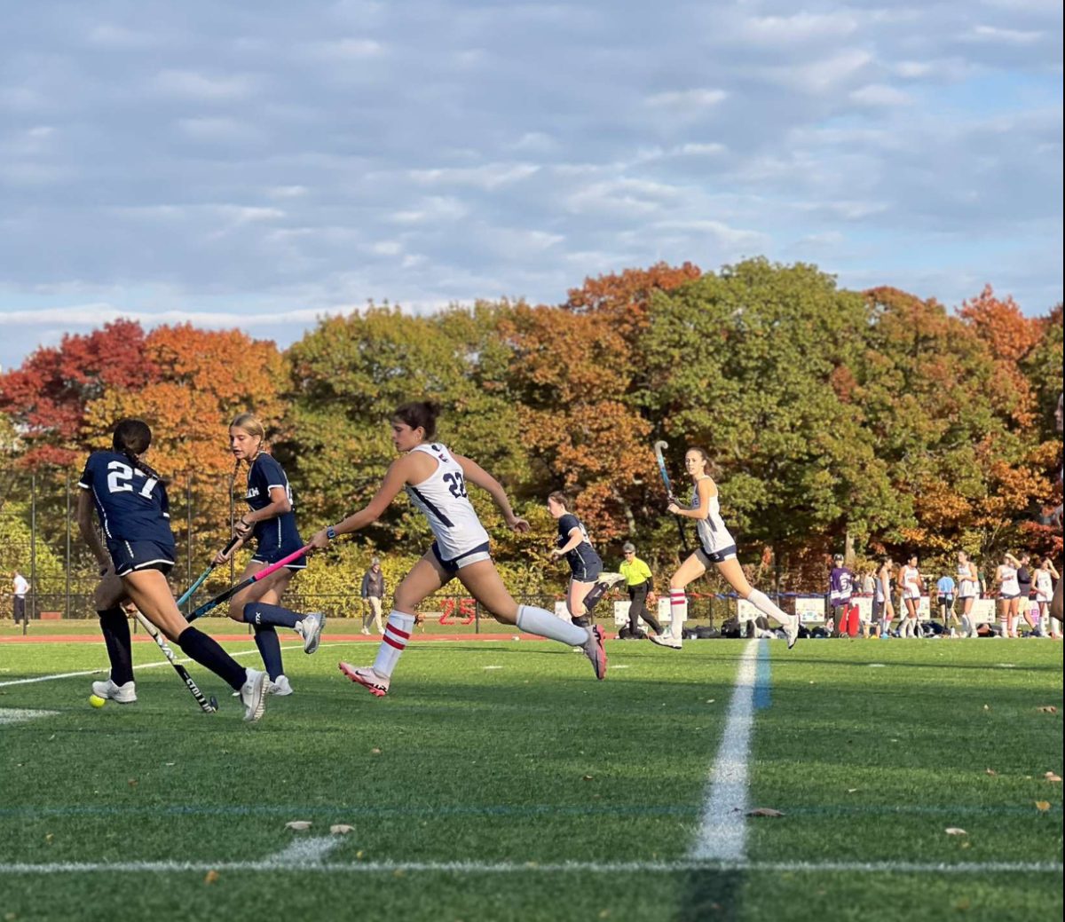 Senior captain Brooke Bottiglieri chases down Framingham Flyers offense on Wednesday, Oct. 24.