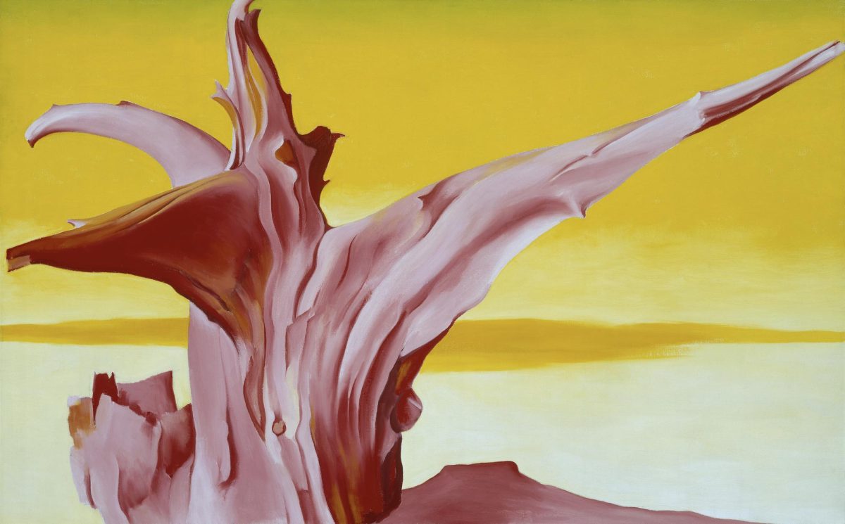 Red Tee, Yellow Sky is one of OKeefe's colorful and eye catching paintings which has been featured in the exhibit. 