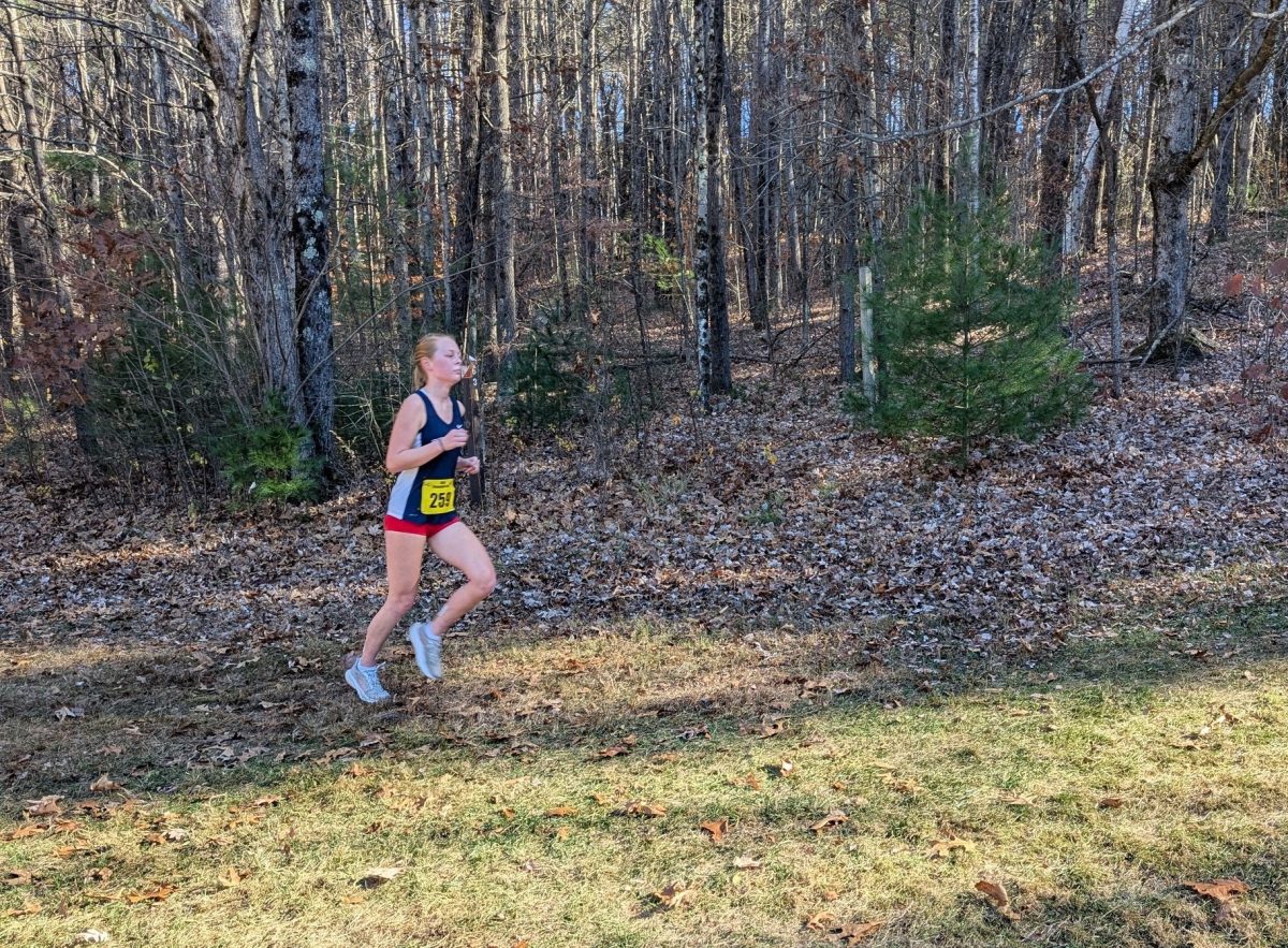 Having joined the girls cross country team this year, sophomore Georgia Gray competes in the MIAA Cross Country Divisional Championships, on Saturday. Nov. 9 at Northfield Mountain.