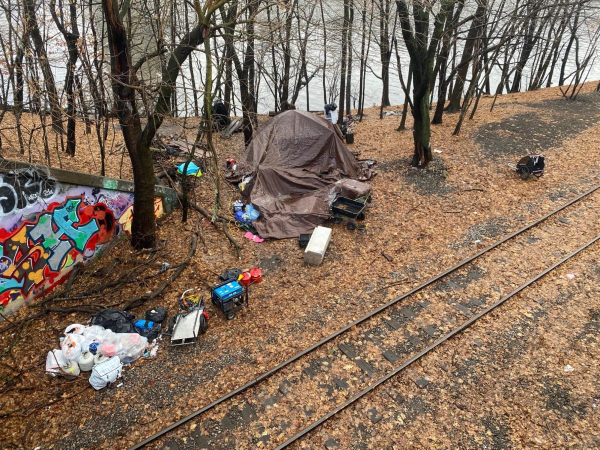 Some of the homeless population in Brookline sleep in various tents, by the Boston University Bridge. 