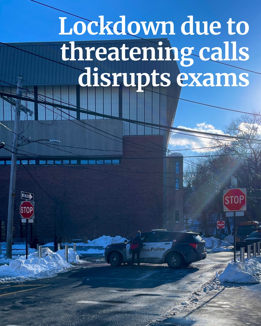 The high school campus was placed under a “precautionary lockdown” for just over 40 minutes on Thursday morning after what school officials believe may have been a “swatting” hoax. 

Head of School Anthony Meyer instituted the lockdown after the main office and Brookline Police dispatch received threatening phone calls around 11 a.m., according to an email Meyer sent to community members. Minutes after World Language midyears ended, Meyer ordered a lockdown and told students to remain in their exam rooms over the Public Address (PA) system.

As a result of the disruption, exams scheduled for Friday afternoon’s make-up block will take place on Friday, Jan. 30 at 8:30 a.m., according to Meyer’s email. The school day starts at 8:15 and follows the updated weekly schedule for any students not taking an exam.

✍️ Amedeo Bettauer, News Editor
📸 Photo by Josephine Ross