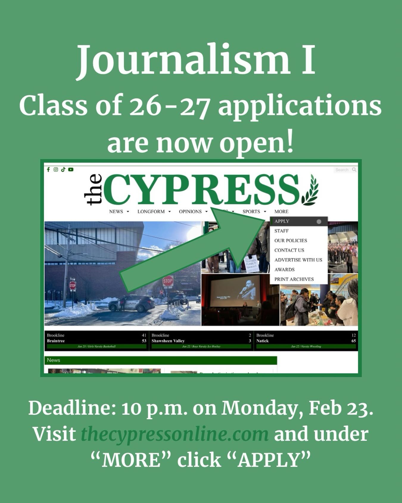 Interested in joining The Cypress staff? Apply now with the link in our bio!
Application closes at 10 p.m. on Monday, February 23rd.