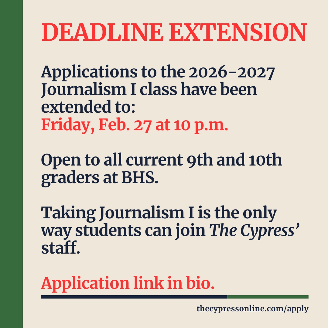 Deadline extended to Friday, 2/27 at 10 p.m.

Please visit thecypressonline.com/apply or click the link in our bio to apply.

The application form to the Journalism I elective course and The Cypress, Brookline High School's independent, student-run newspaper, will remain open until 10 p.m. on Friday, Feb. 27. Thank you for your interest in joining our community!

What is Journalism I?
The Journalism I course is the first of a 2-to-3-year elective pathway, where students learn the essential skills of journalism and the steps involved in creating a newspaper. Students receive instruction in reporting, interviewing, writing, editing and layout, as well as in the history and ethics of journalism. 

All Journalism I students participate in the production of The Cypress, Brookline's only surviving print newspaper. Founded over 130 years ago, the paper is distributed monthly to more than 1,500 community members.