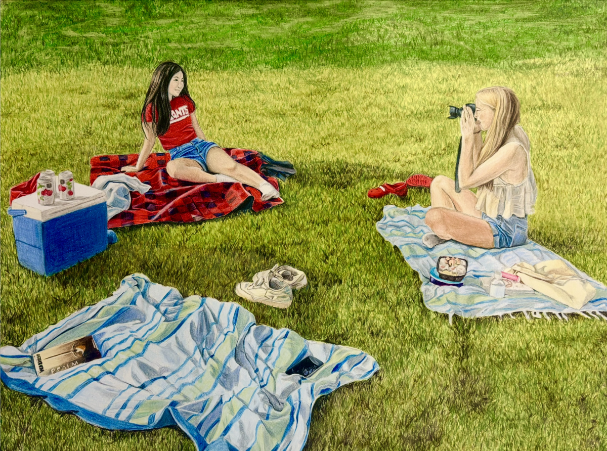 Senior Callie Wu’s drawing captures a quiet park scene with careful attention to light and detail, reflecting the observational skills she brings to both art and engineering.