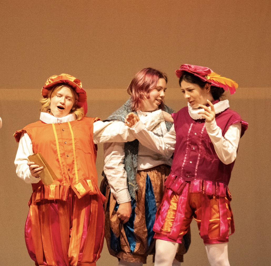 Freshman Scout Gieseke, Junior Abby Deutsch and Freshman Ivy Forsyth in "Man of His Word", directed by Finn Friedman and Arina Shaposhnikova.